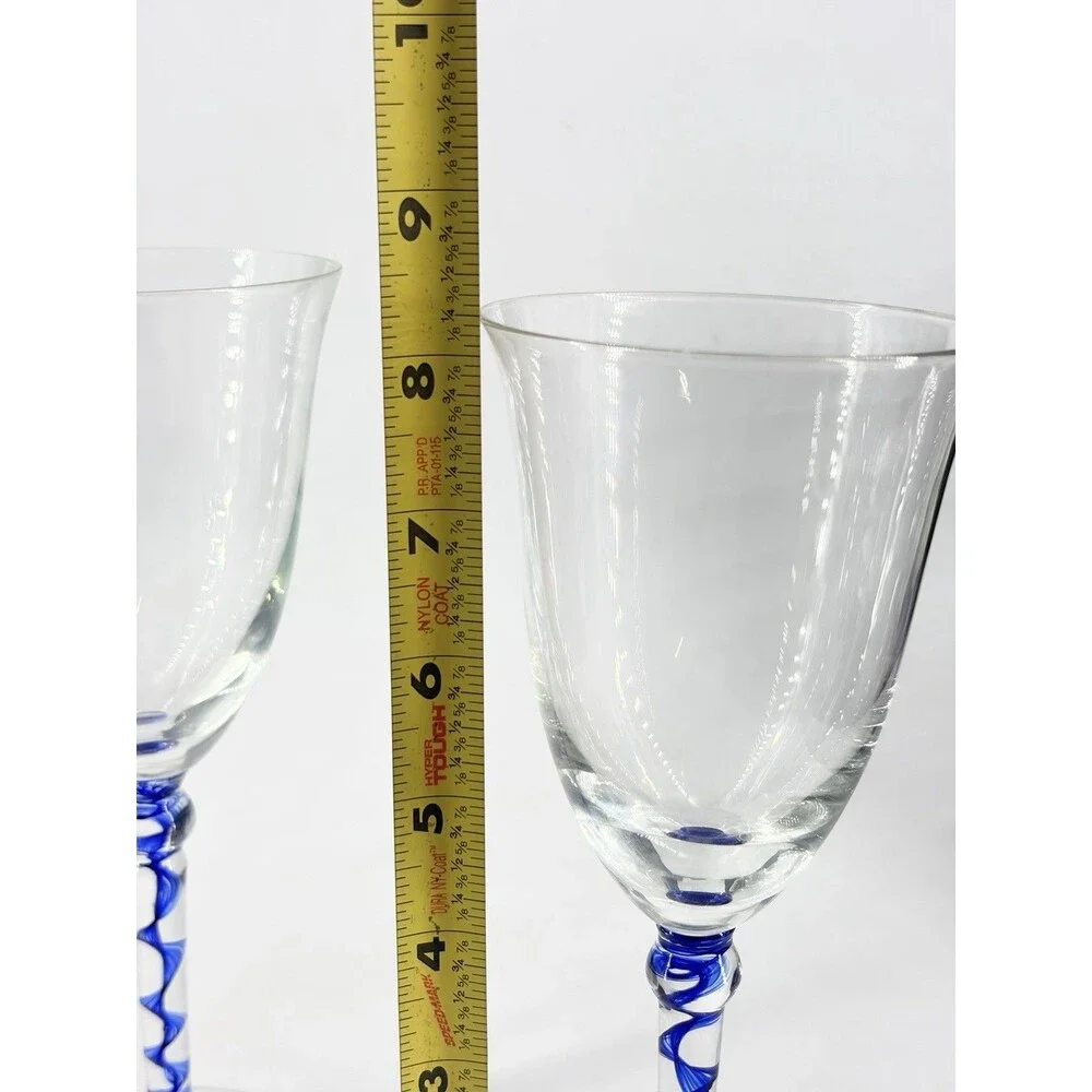 PIER 1 Blue Ribbon Swirl Stem Wine Goblet Glasses